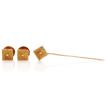 Björn Weckström, dress shirt buttons and tie pin 'Square', 14K gold, Lapponia 1966, 1968.