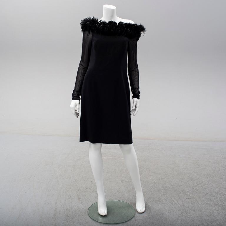 ESCADA COUTURE, a wool dress with feather collar, size 40.