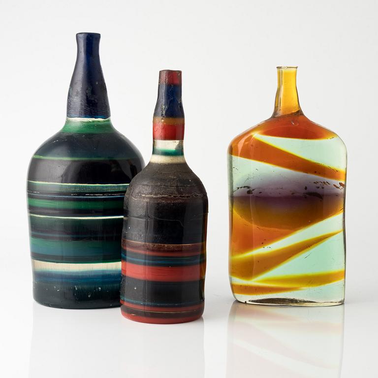 Siv Lagerström, sculptures in the form of bottles, three pieces, acrylic plastic.