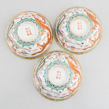 Three Chinese porcelain bowls, 20th century.