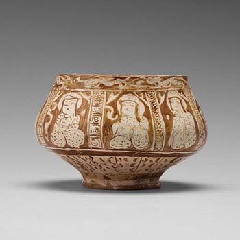 A BOWL, pottery with luster decor, height ca 10,5 cm, Persia/Iran 12th-13th century.