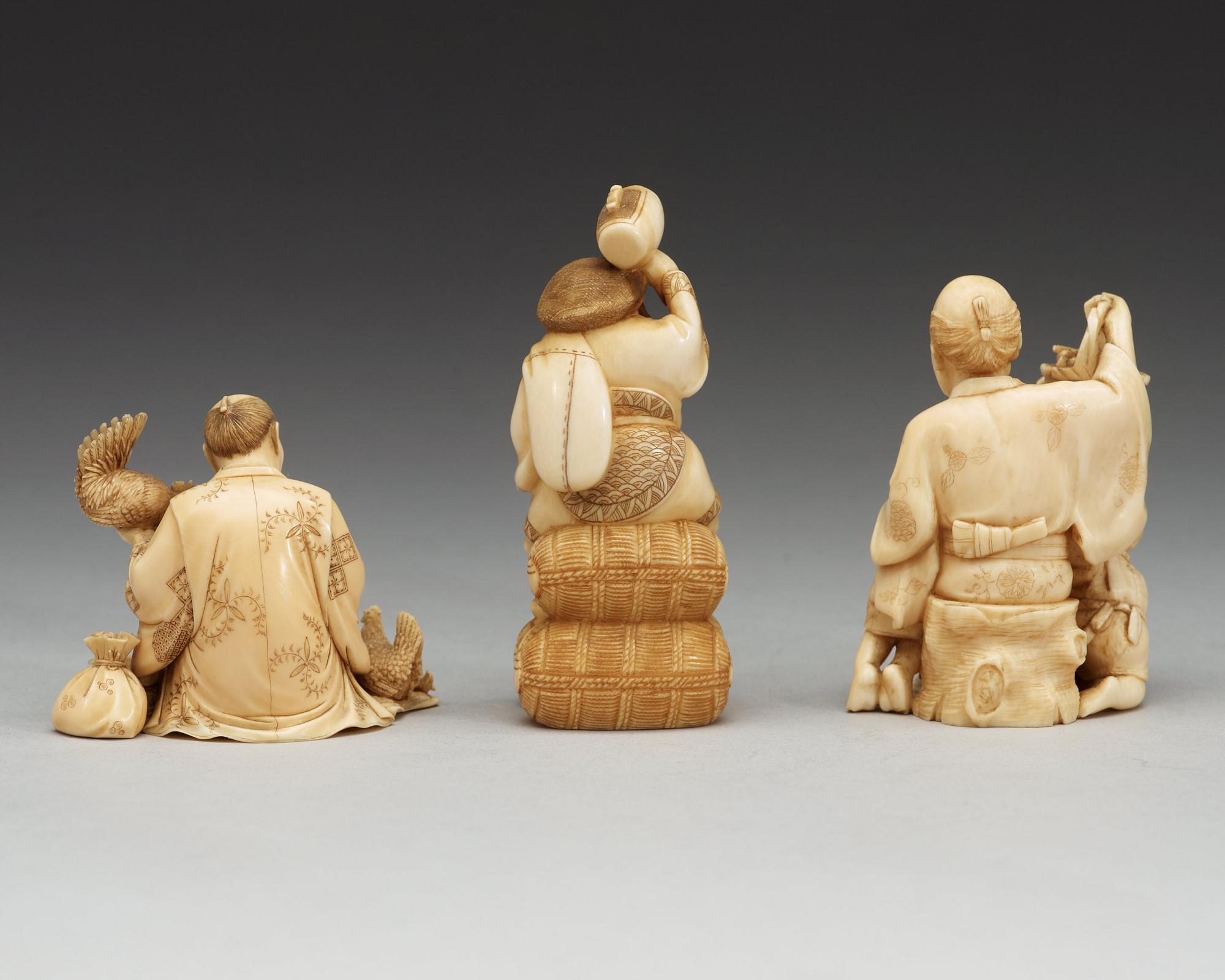 A set of three Japanese okimonos, Japan, early 20th Century.