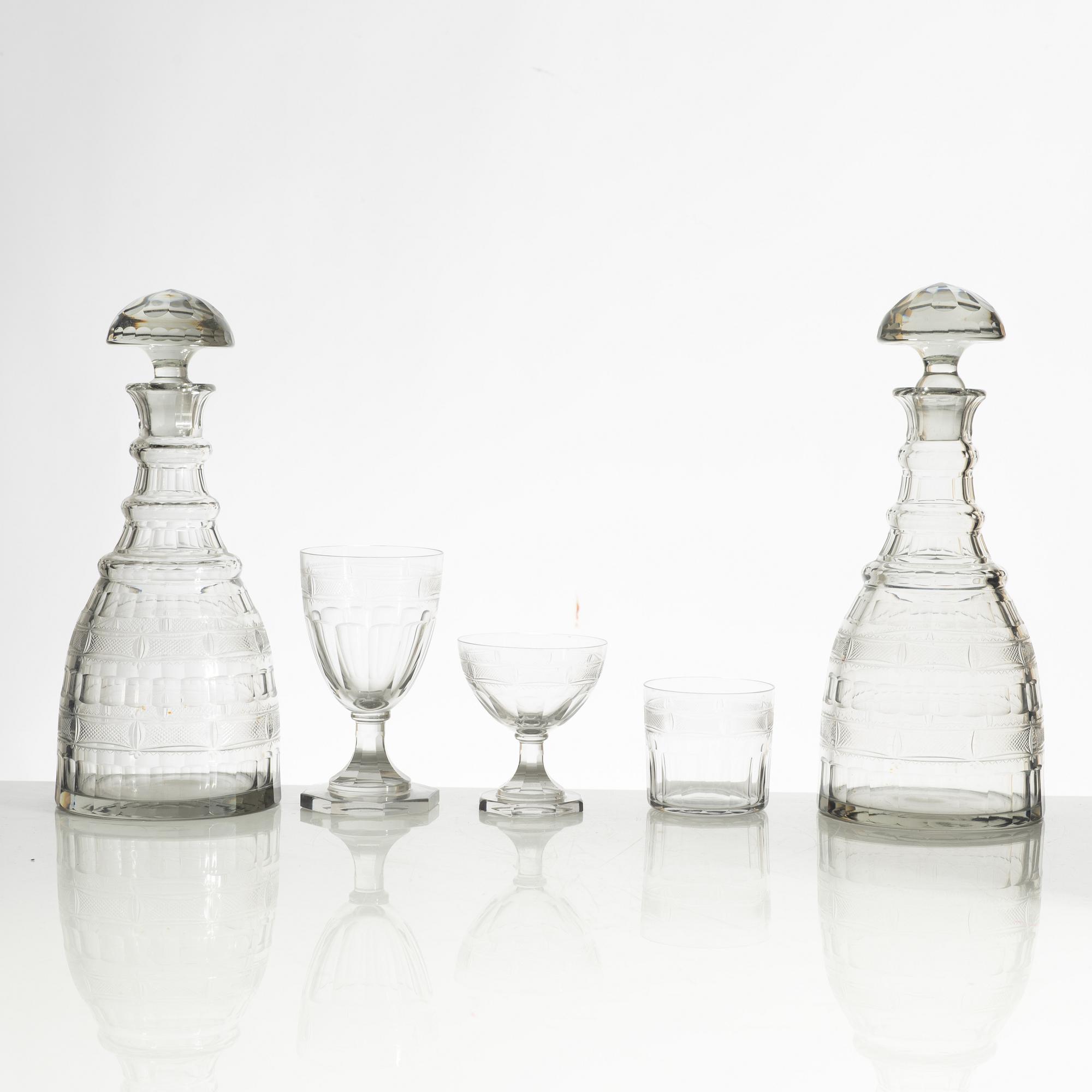 Gerda Strömberg, glasservis, 60 delar, "Hörningsholm", Strömbergshyttan, 1900-talets första hälft.