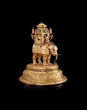803. An important South German late 16th century gilt copper and bronze elephant automaton figure clock.
