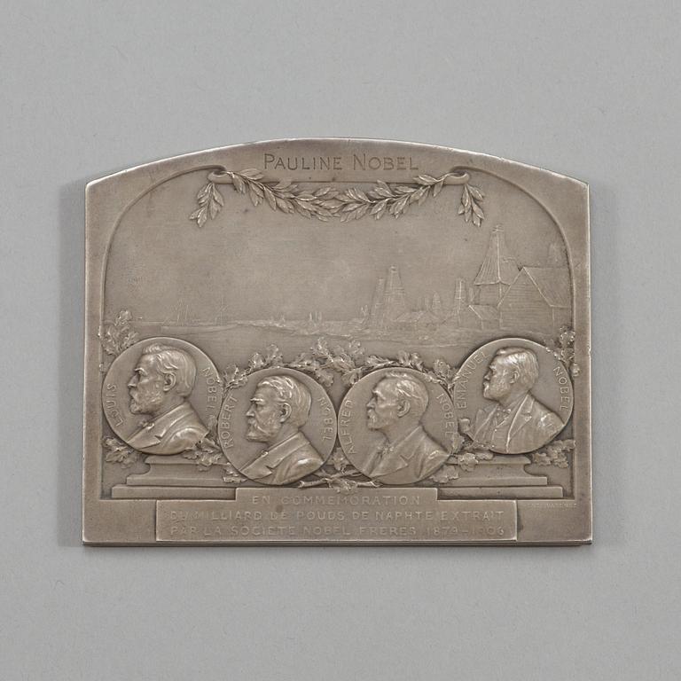A Nobel commemorative silver plaque, marked Henri Varenne, Paris 1907.