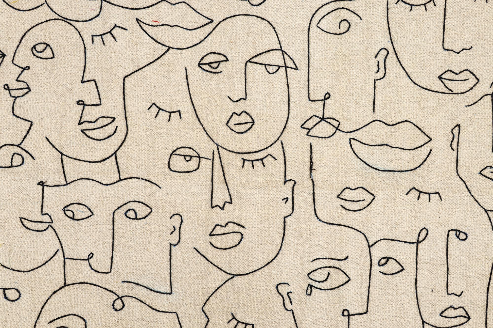 A hand-embroidered Kelim carpet, 203 x 148 cm.