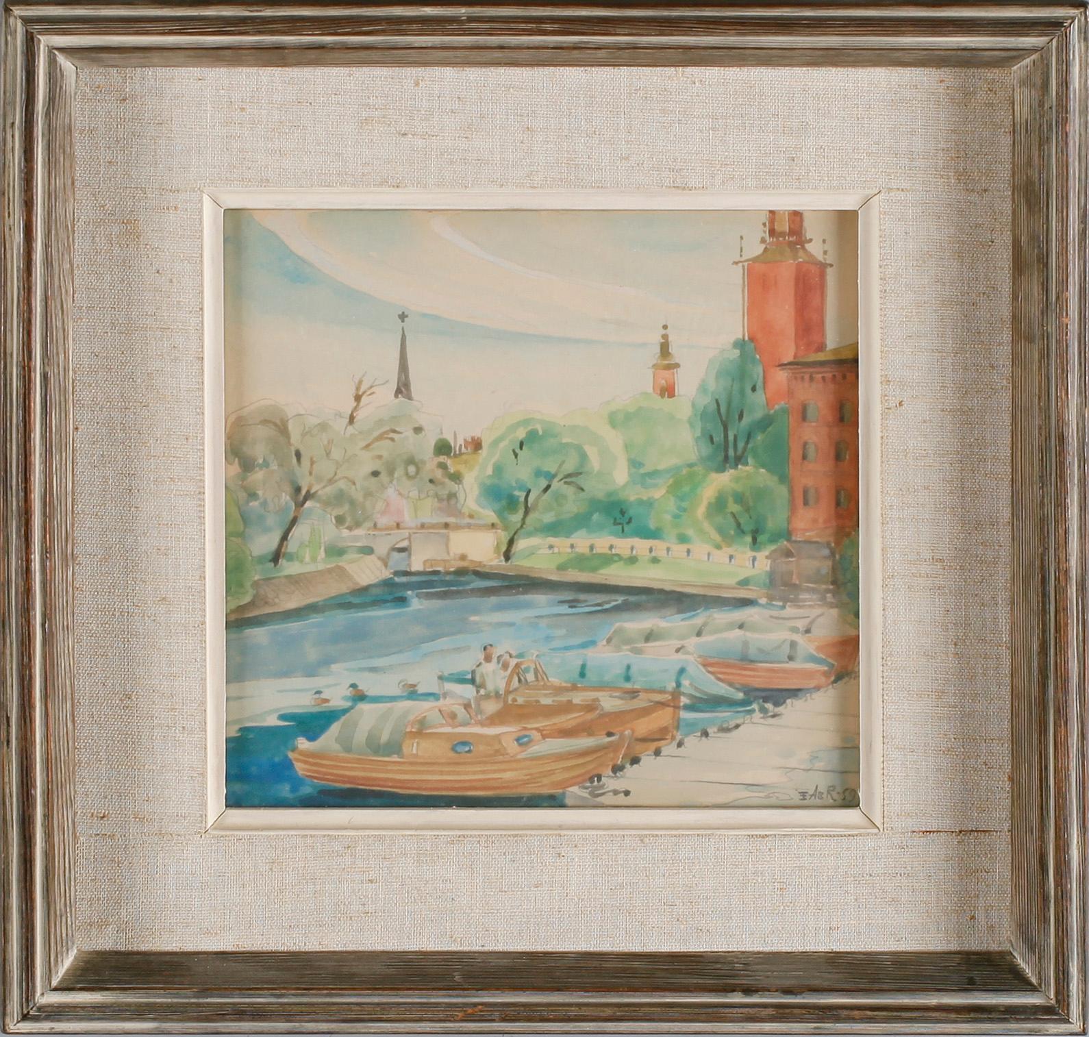 OKÄND KONSTNÄR, akvarell, signerad Erik ABR och daterad -59. Möjligen Erik Abrahamsson.