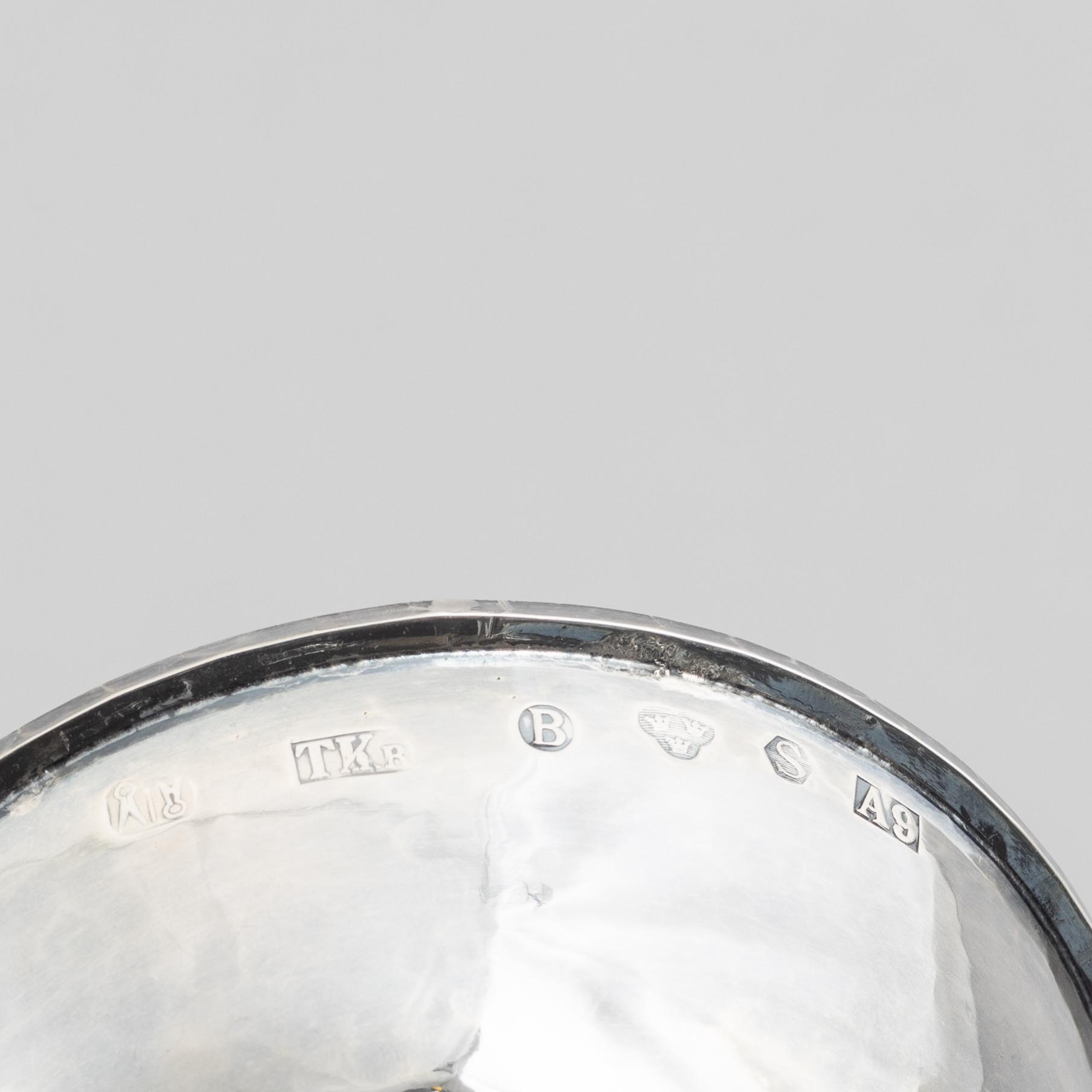 Two Swedish silver bowls and a dish, marks of Tore Kullander, Borås 1950-1951.