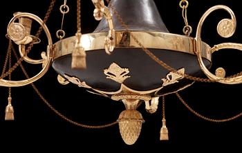 A late Gustavian early 19th century six-light hanging lamp.