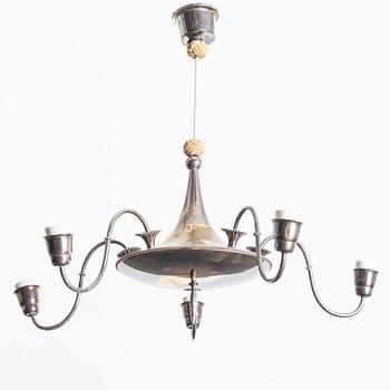 Elis Bergh, Attributed to. Ceiling lamp, silver plate, Swedish Grace, 1920s-30s.