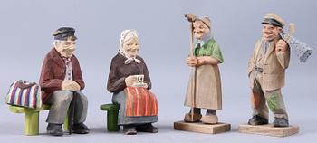 FIGURINER, 4 st, trä, varav 2 st sign Carl Johan Trygg 1944.