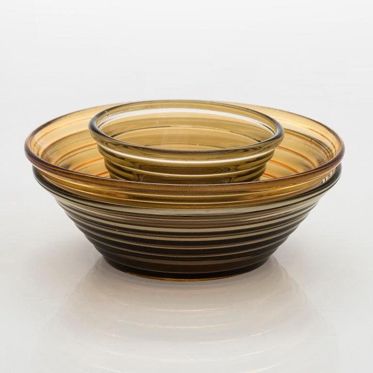 Aino Aalto,A set of three 1930's bowls, "Bölgeblick" for Karhula Glassworks, Finland.