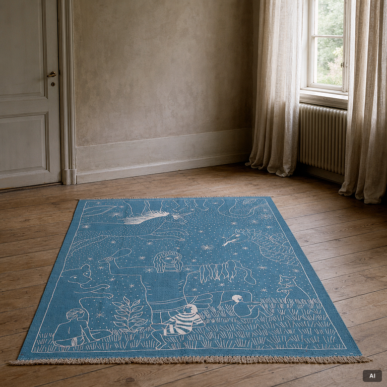 A hand-embroidered Kelim rug, c. 198 x 147 cm.