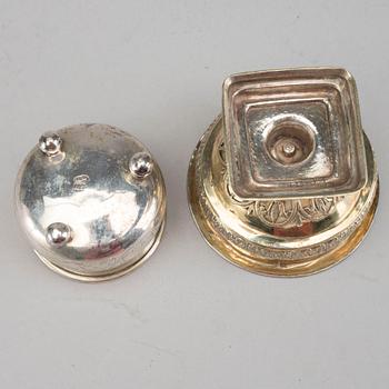 SALT CELLARS, RUSSIAN, 2 silver, 1800s.