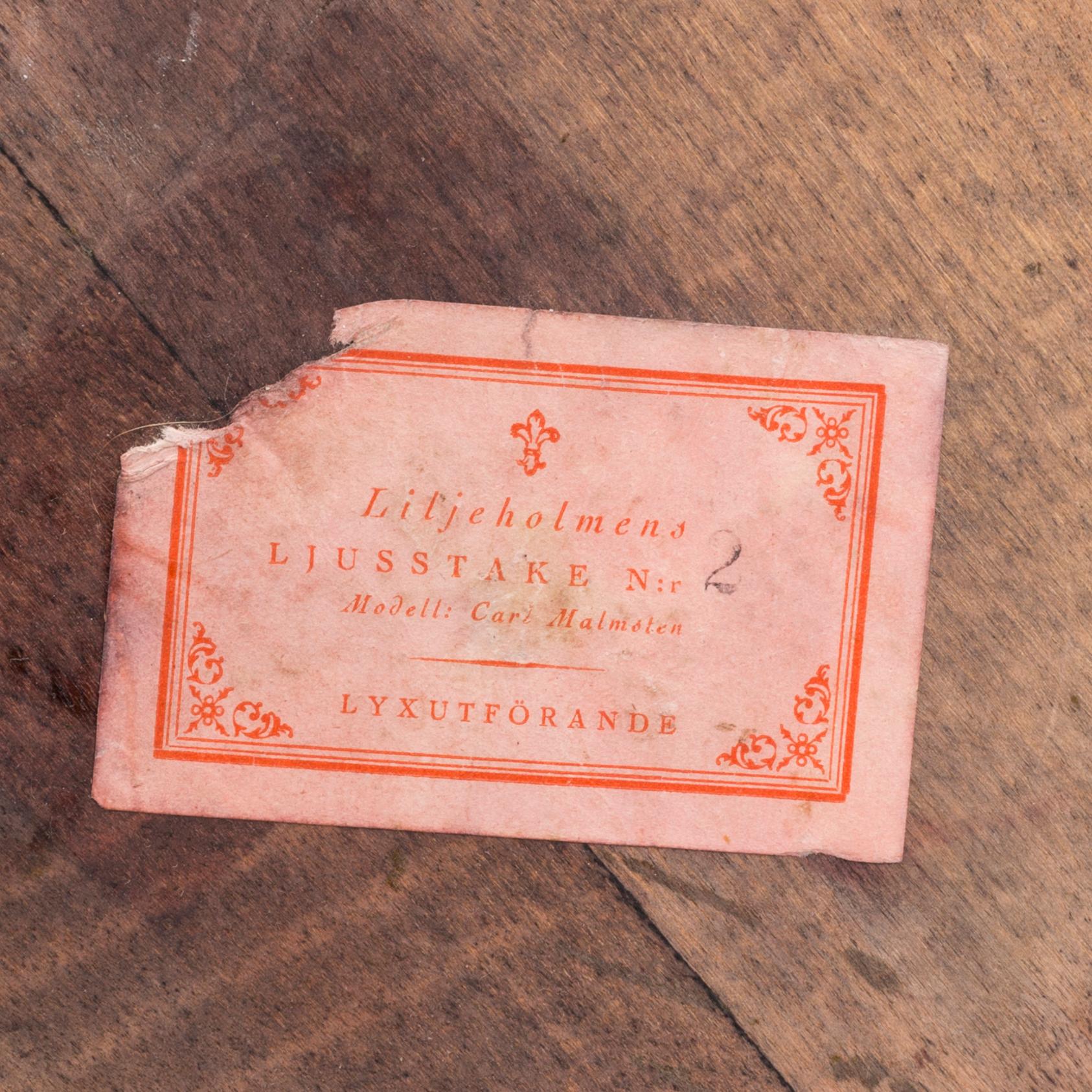 CARL MALMSTEN, LJUSSTAKAR, ett par, "Lijleholmens ljusstake Nr 2". 1900-talets första hälft.