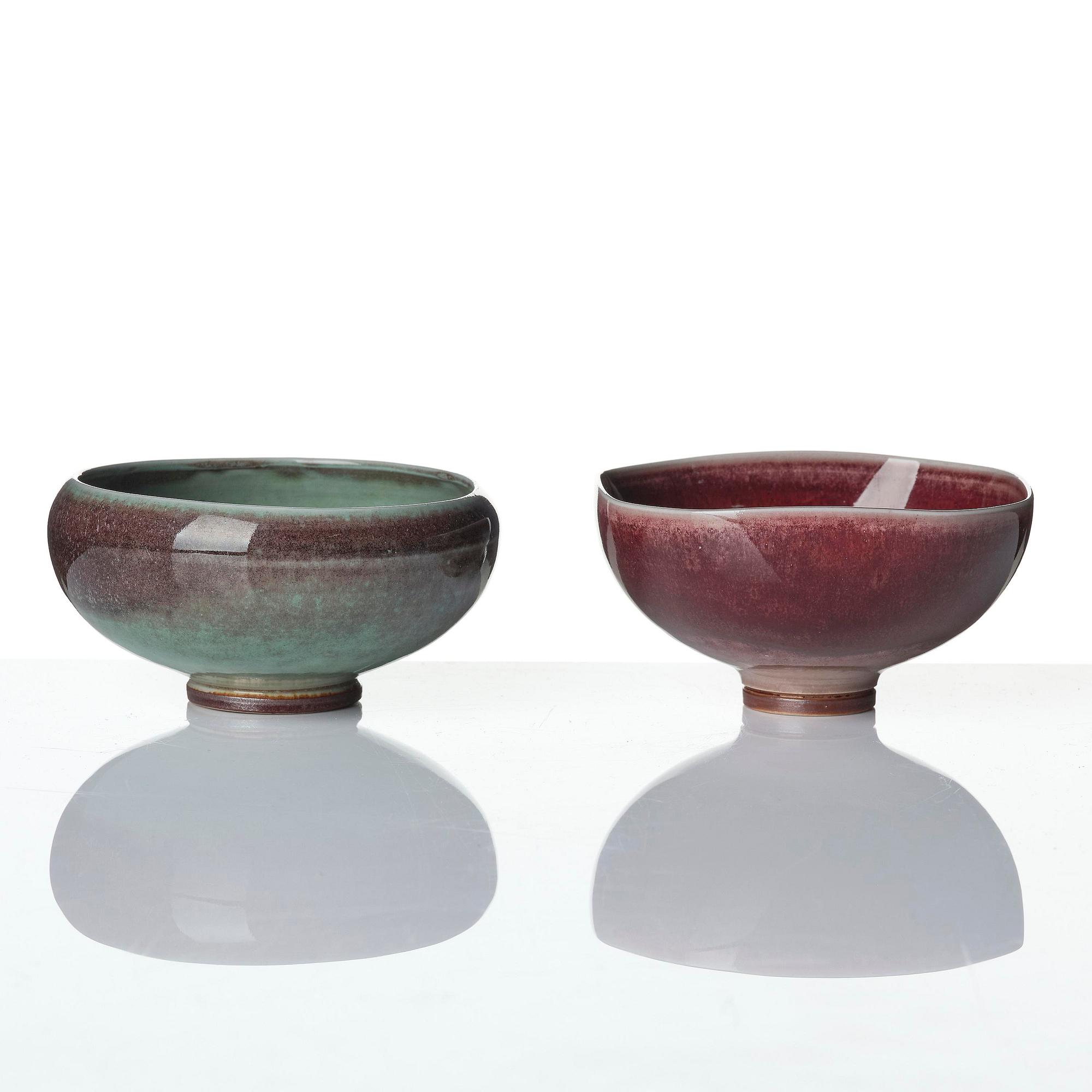 Berndt Friberg, a set of five stoneware vases and three bowls, Gustavsberg Studio 1969-76.