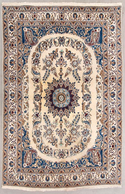 A Nain part silk carpet ca 232x160 cm.