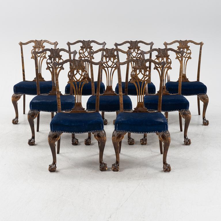 A set of nine Chippendale style chairs, early 20th Century.