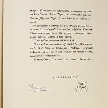 ANTONI TÀPIES, book with 25 lithographs and collages, Justification page signed by Antoni Tàpies adn Joan Brossa.