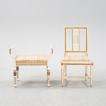 A Late Gustavian sofa, chair and stool, 19th and 20th century.