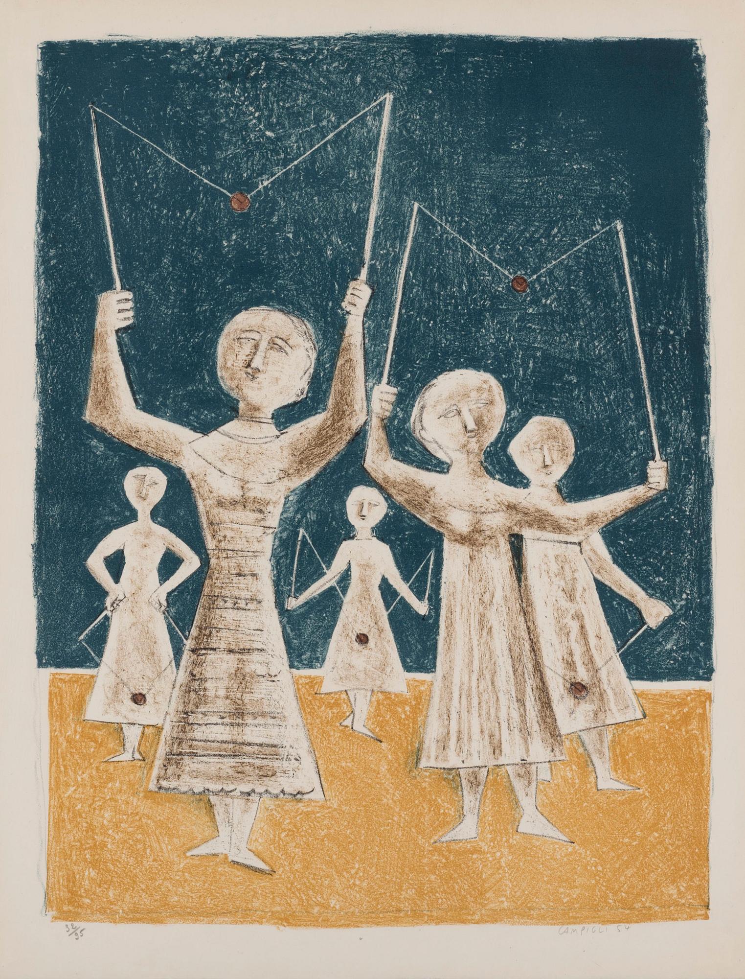 MASSIMO CAMPIGLI, färglitografi, signerad och numrerad 32/95, daterad -54.