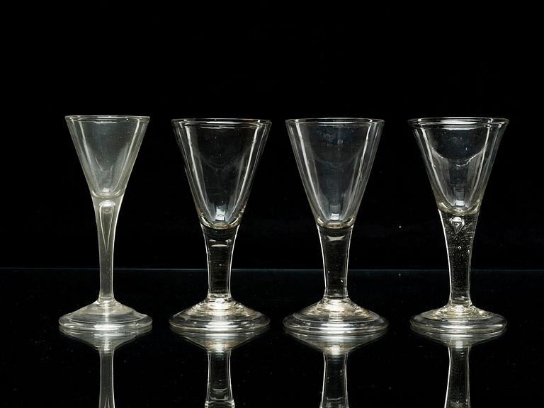A set of four Swedish glass goblets, 18th Century.