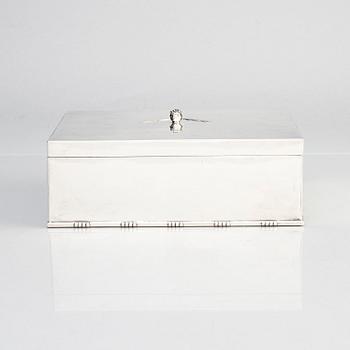 Johan Rohde, a sterling silver cigar box with wood interior, Georg Jensen, Copenhagen 1925-1932, design no. 329B.