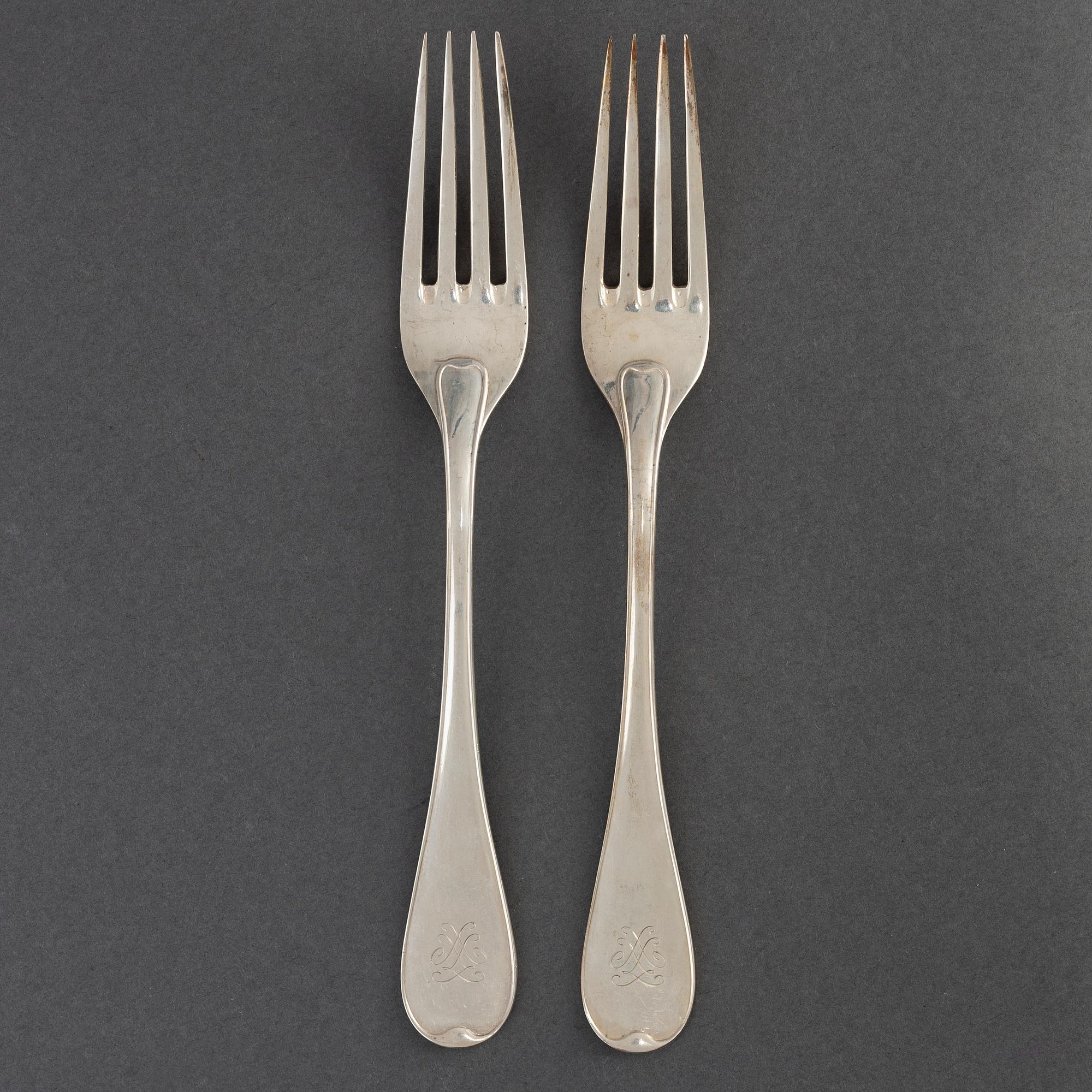 CF CARLMAN, 18 st, silver forks, Stockholm 1935.