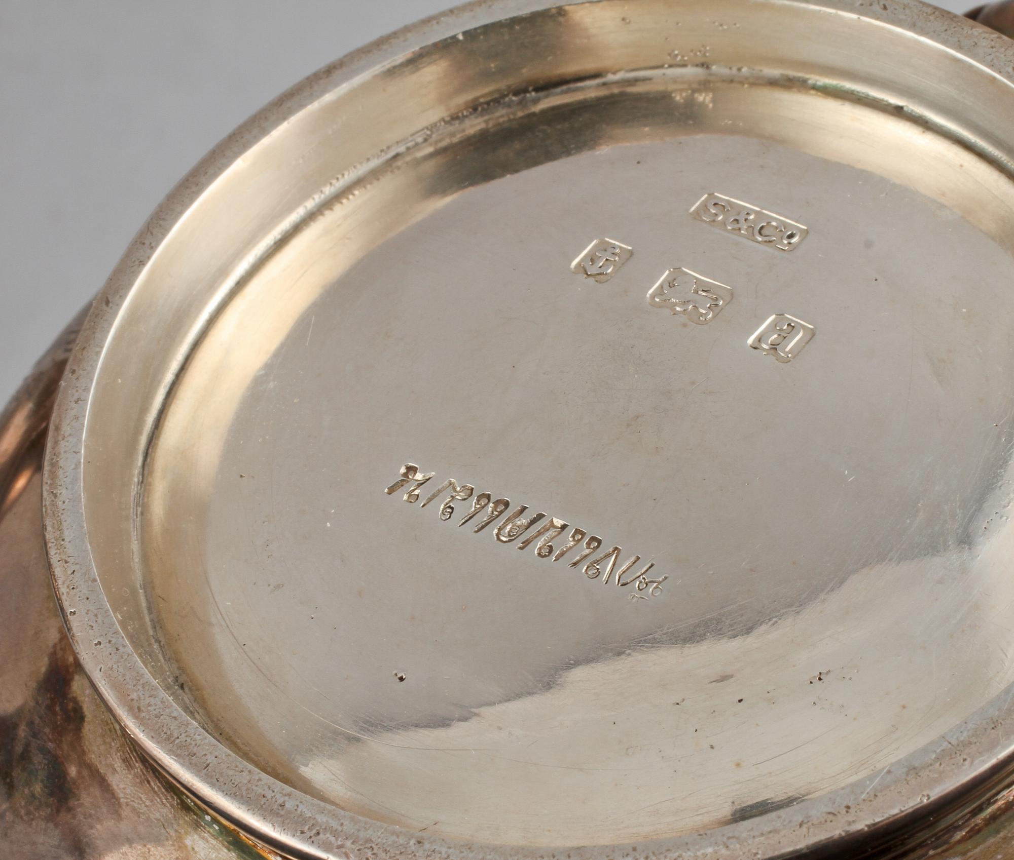 KAFFE- och TESERVIS, 4 delar, silver, S & Co, Birmingham, 1900-tal, total vikt ca 1307 g.