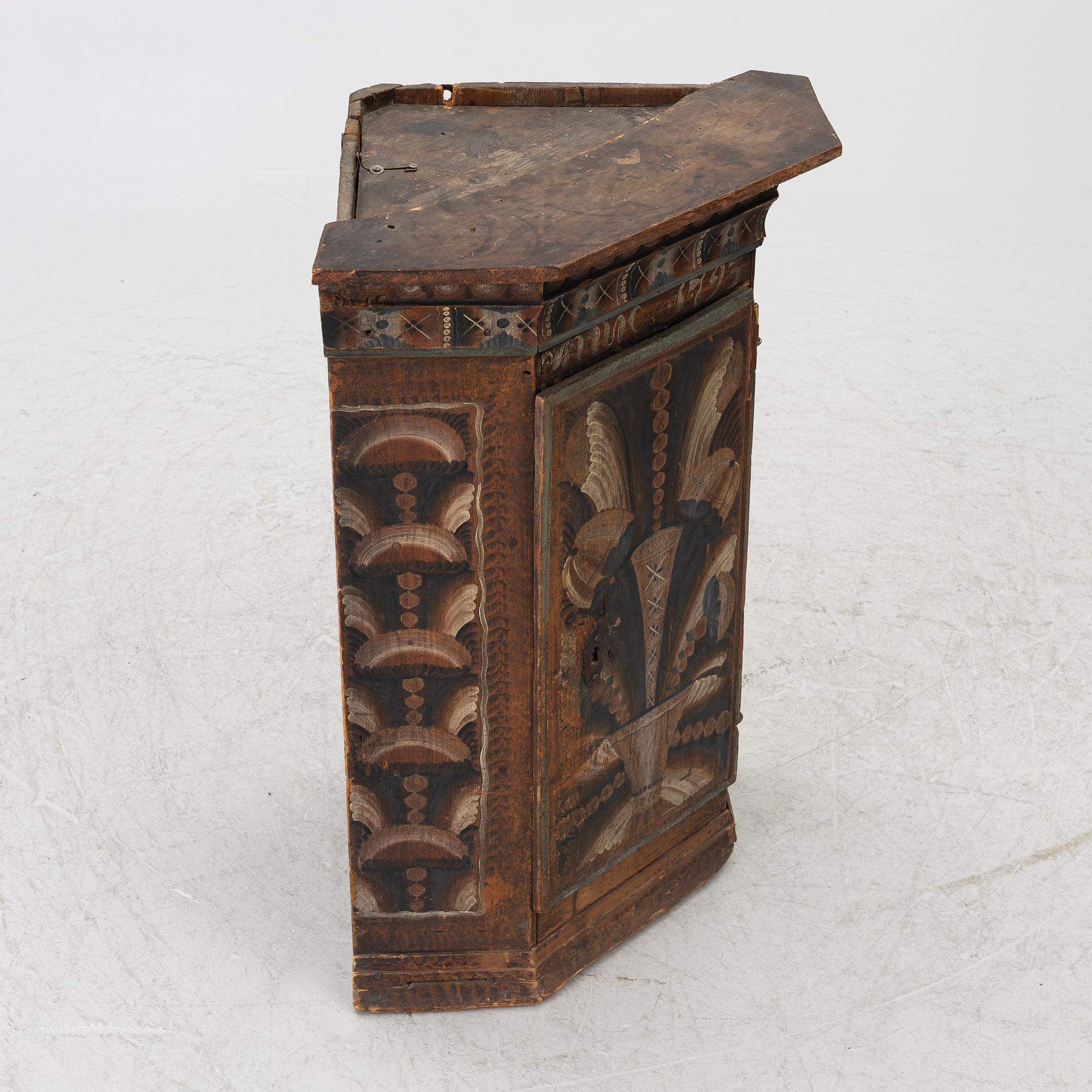 Corner cabinet, folk art, dated 1795.