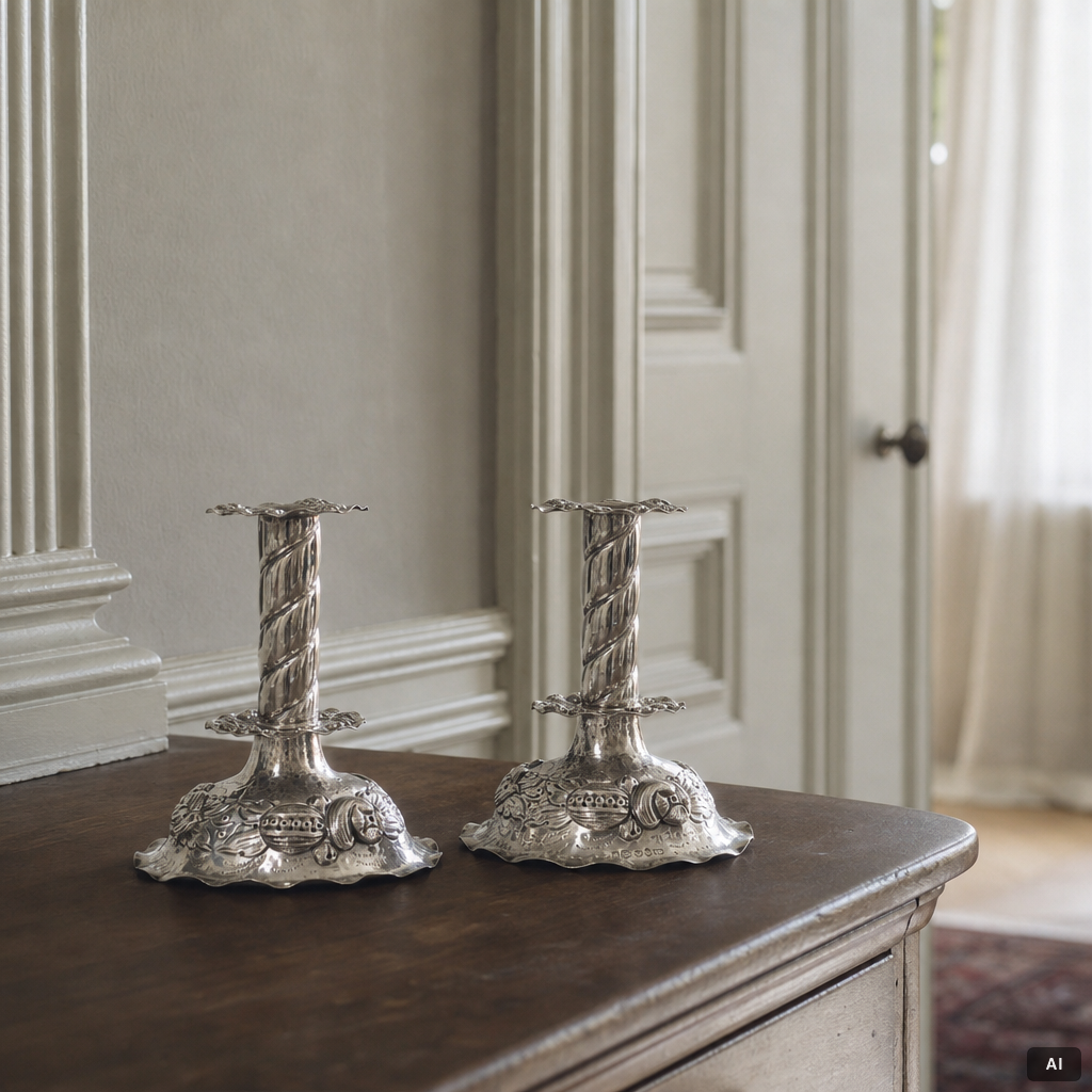 Candelsticks, a pair, silver, Baroque style, Jewellers Ab Joh Petterssons Eftr, Stockholm 1948.