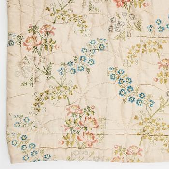 A SILK BED COVER, quilted, ca 192-193 x 164-170 cm, probably Sweden 18th century.