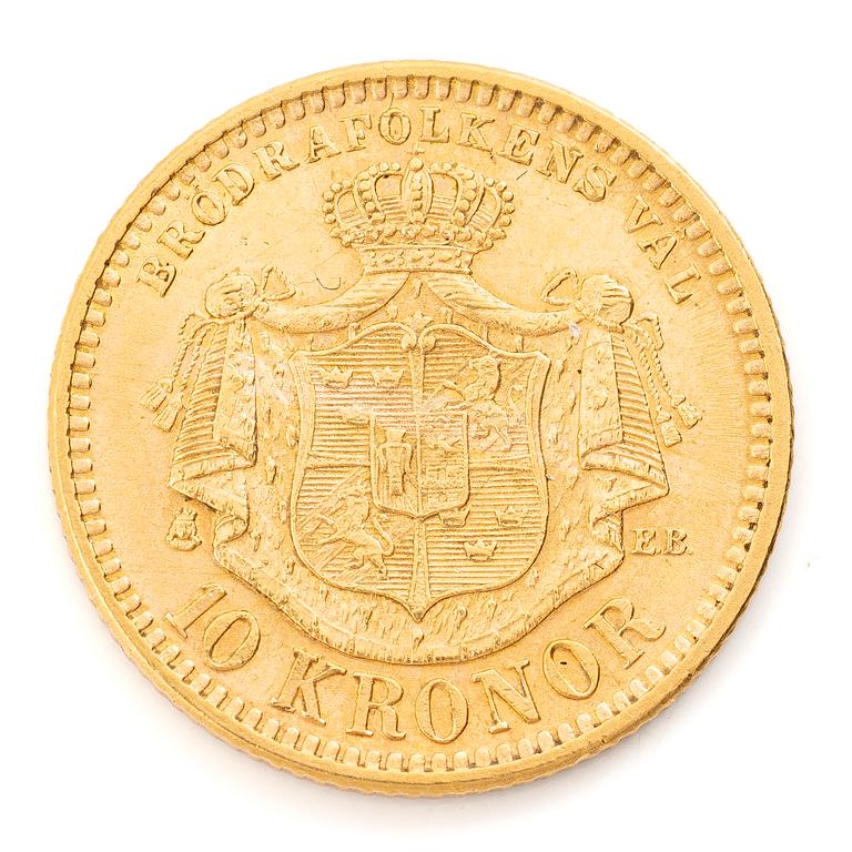 Guldmynt, Sverige, Oskar II, 10 kronor, 1901.