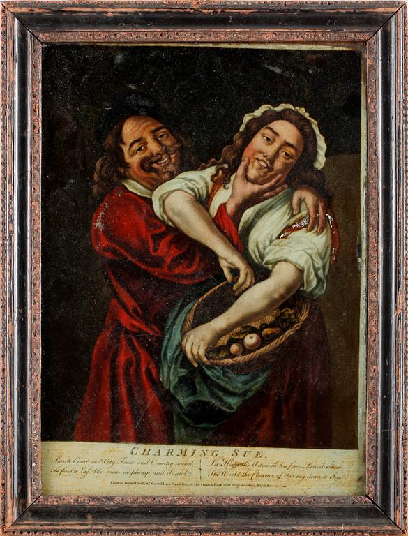 BEMÅLAT TRYCK PÅ GLAS, England. 1800-talets slut.