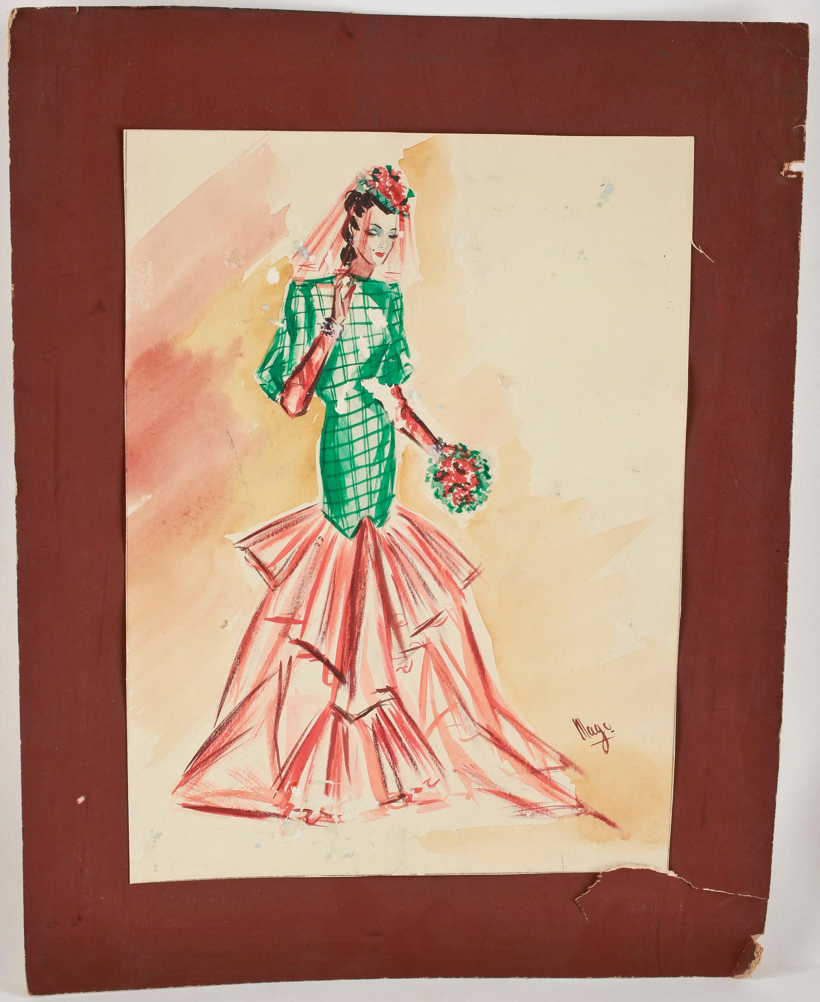 MAX GOLDSTEIN (MAGO), ca 50 st, dräktskisser, pastell, tusch och akvarellteckningar, bl a 1940-tal, delvis sign o dat.