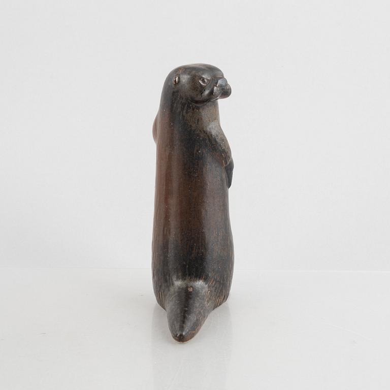 Lisa Larson, two stoneware figurines, 'Utter'(Otter) & 'Visent'(Wisent), WWF & Nordiska Kompaniet, Gustavsberg, 1975-87.