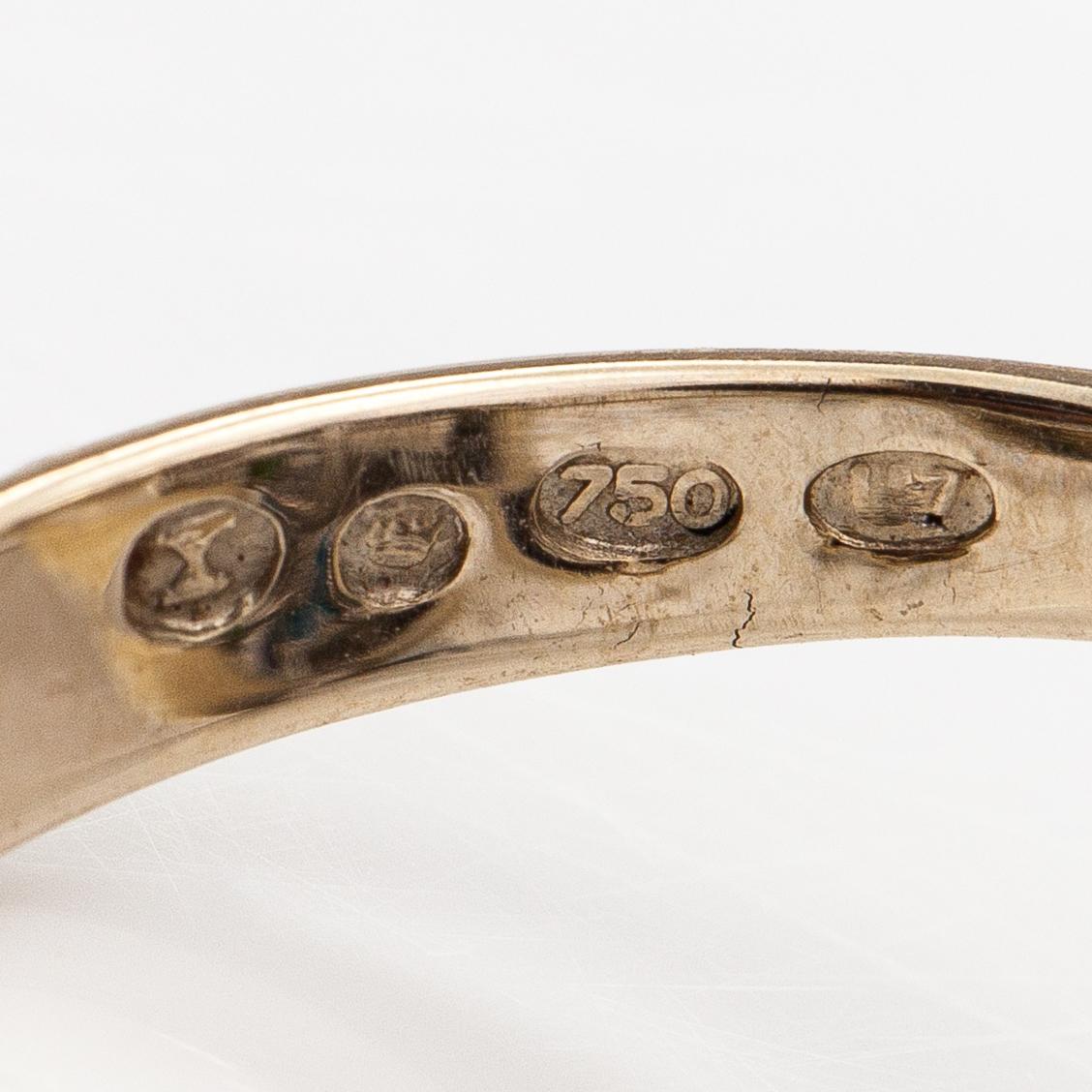 Ring, 18K vitguld, diamant ca 0.03 ct och turmaliner. Finska importstämplar 1962.