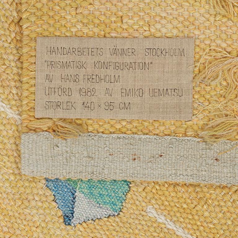 Hans Fredholm, TAPESTRY. "Prismatisk Konfiguration". Tapestry weave. 137,5 x 94 cm. Signed HAV EU Hans Fredholm.