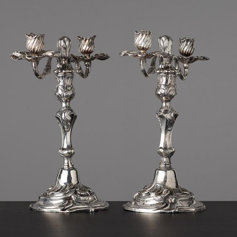 KANDELABRAR, för två ljus, Sverige, 1700-talets andra hälft, rokoko.