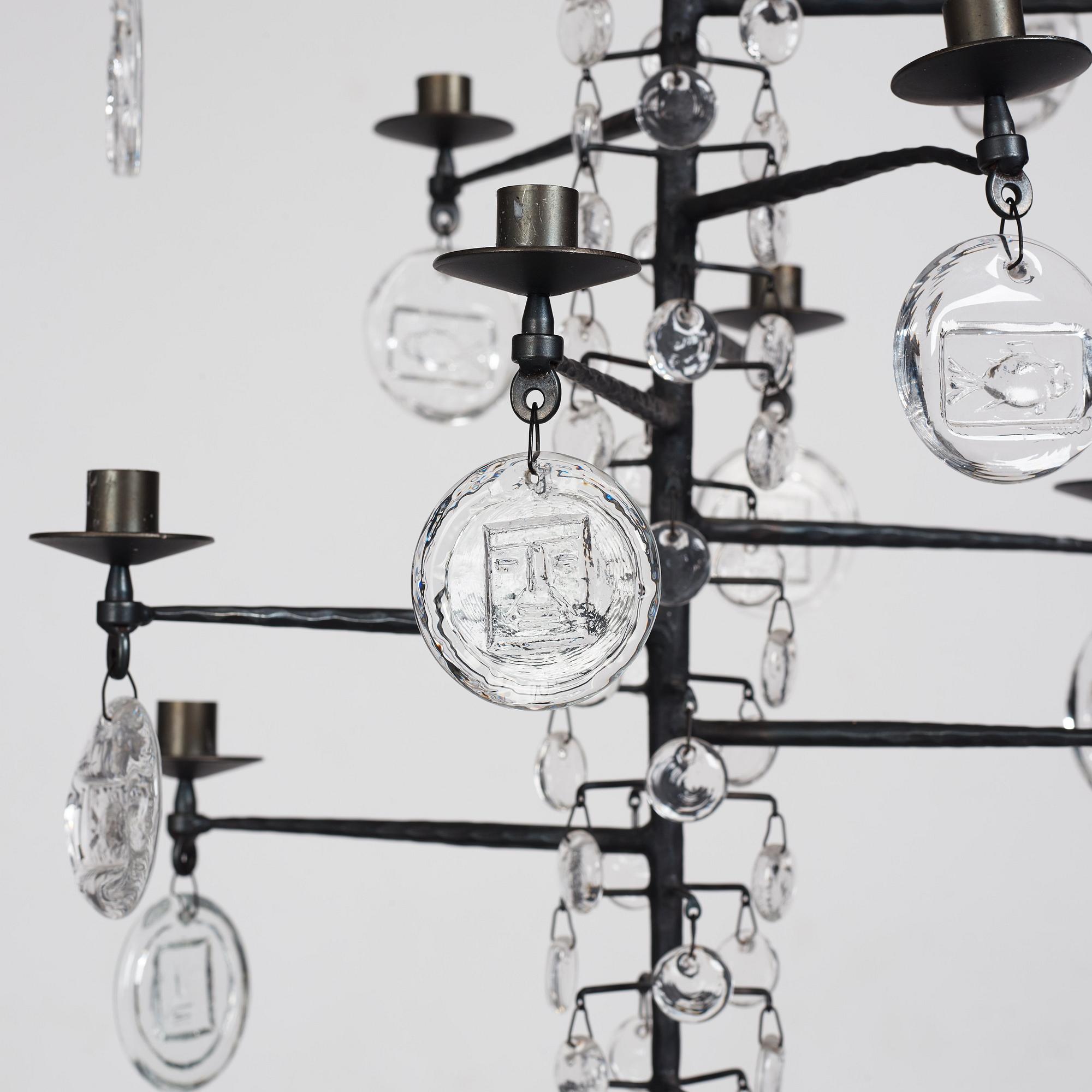 Erik Höglund, a wrought iron and glass chandelier, Boda Smide, Sweden.