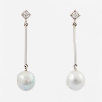 Earrings, a pair, 18K white gold with pearls and brilliant-cut diamonds.
