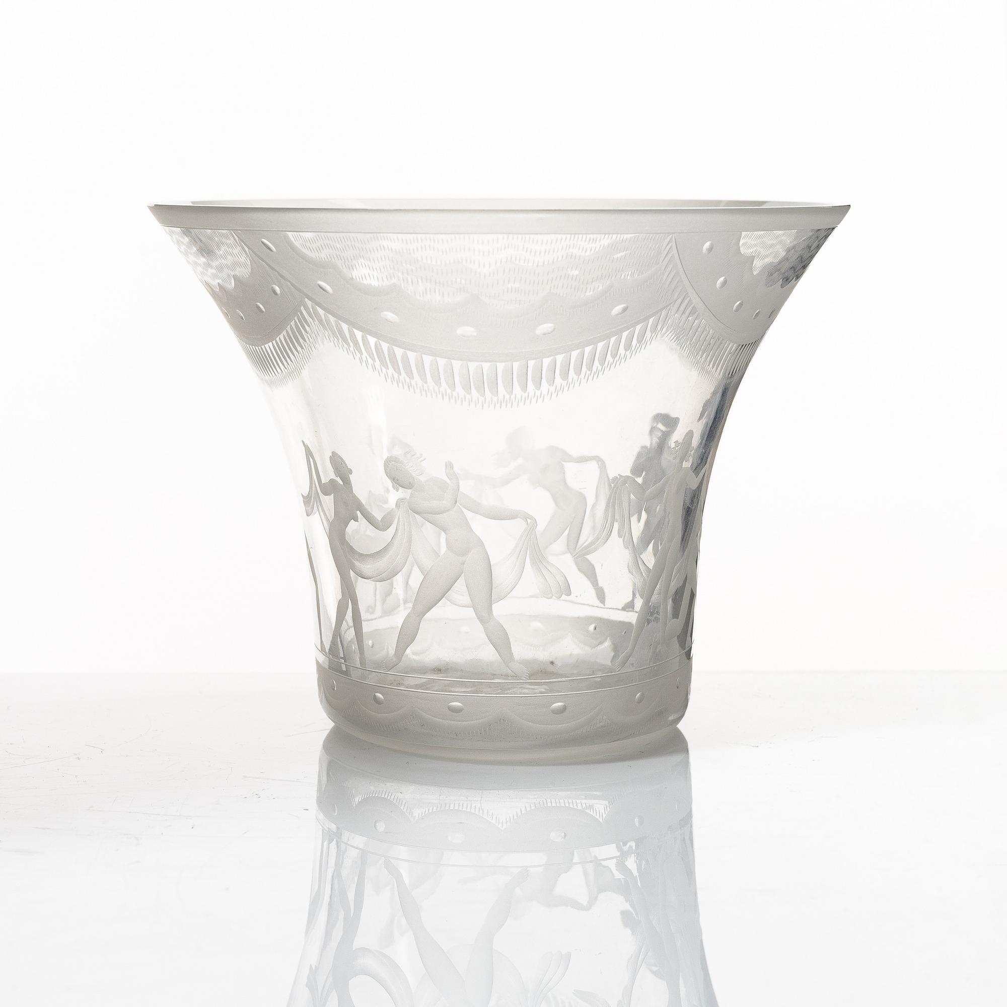 Simon Gate, a bowl, "Slöjdansen", Orrefors, Sweden, early 20th century.