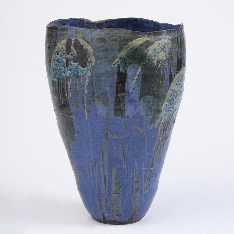 Eva Bengtsson, a stoneware floor vase, own studio, Frillesås, around the year 2000.