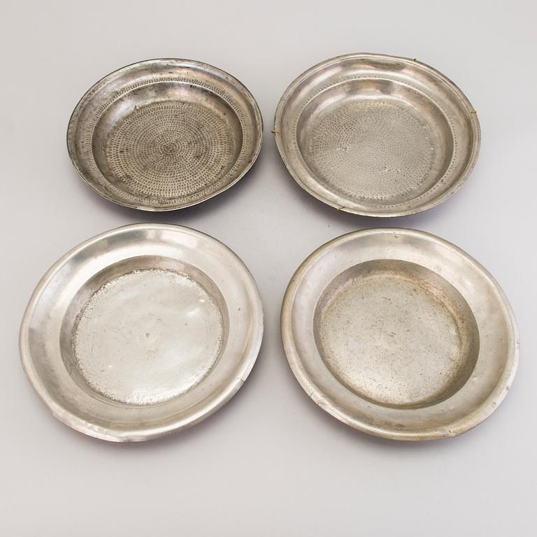 FOUR PEWTER PLATES, Sweden, amongst others Wexiö, 19th century.
