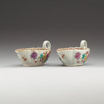 A pair of famille rose sauce boats, Qing dynasty, Qianlong (1736-95).