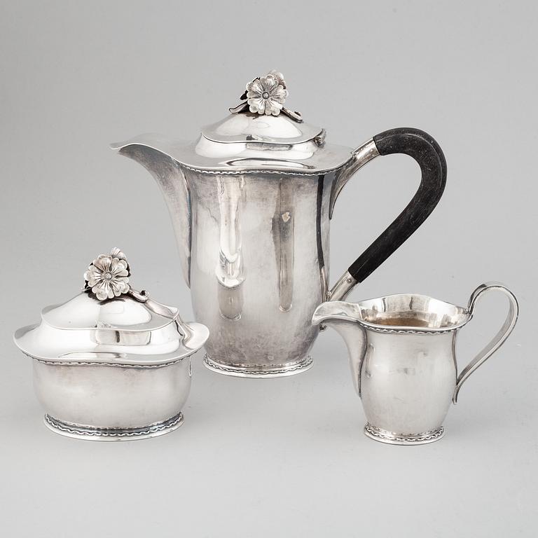 Carl Fredrik Carlman, kaffeservis 3 delar, silver, Stockholm 1961.