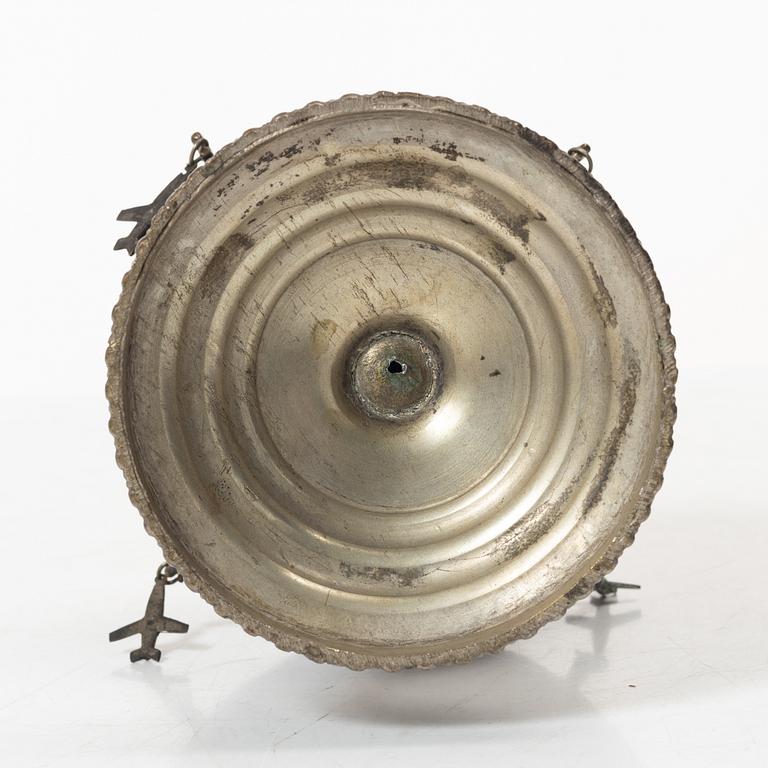 An 20th century british Raj repoussé metal rosewater sprinkler.