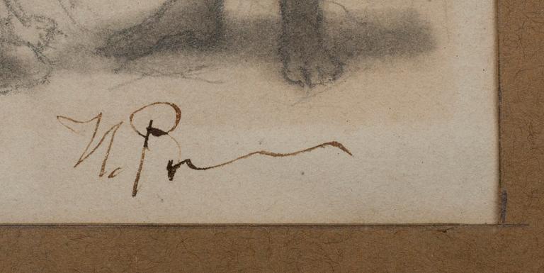 ILJA REPIN, teckning, signerad.