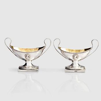 246. A pair of Swedish Gustavian 18th Century parcel-gilt silver salt cellars, mark of Petter Eneroth, Stockholm 1787.