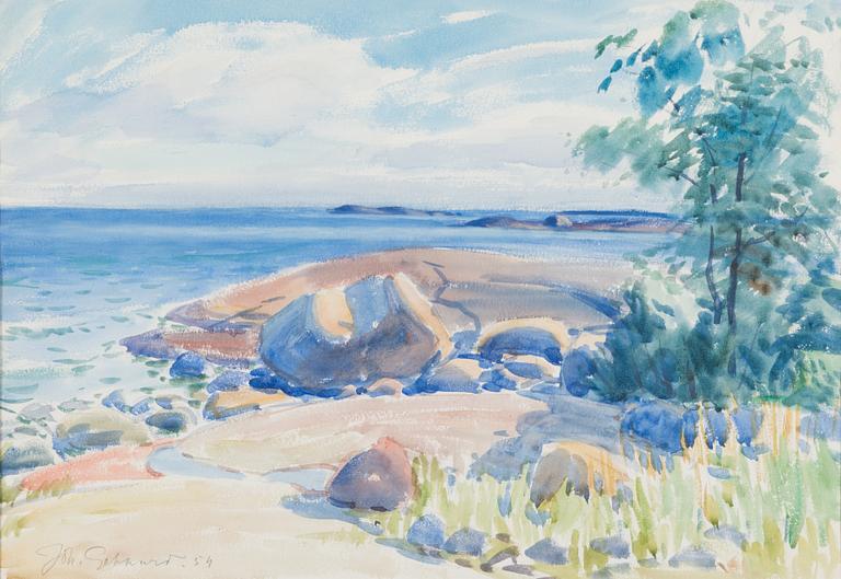 Johannes Gebhard, akvarelli, signeerattu ja päivätty -54.